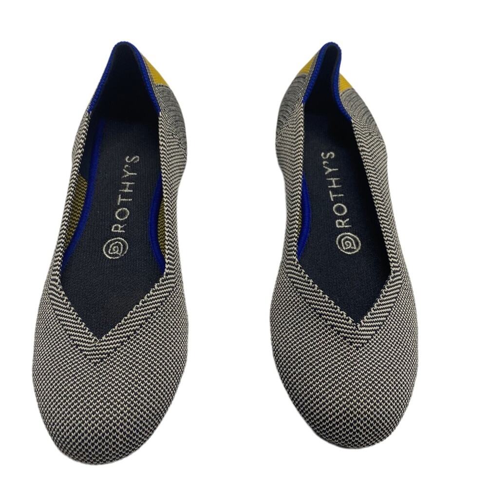 Rothy's 8The Flat Shale Ribbon Yellow Stripe Round Toe Ballet Flats Shoes